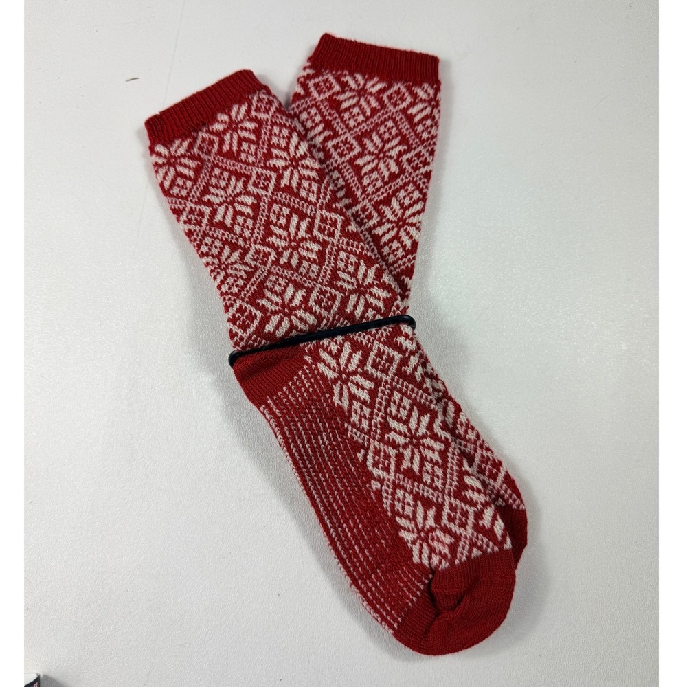 Smartwool Traditional Snowflake Crew Socks Womens L Crimson Red Merino New - Picture 5 of 9